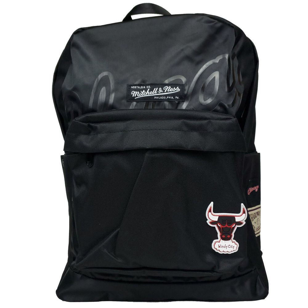 Chicago Bulls Mitchell & Ness NBA‎ Backpack 2 Zipper Pockets 3D Logo Black NWT